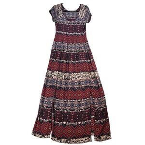 Soft Surroundings Maxi Dress Smocked‎ Macelo Print Geometric Boho Light Dress Md